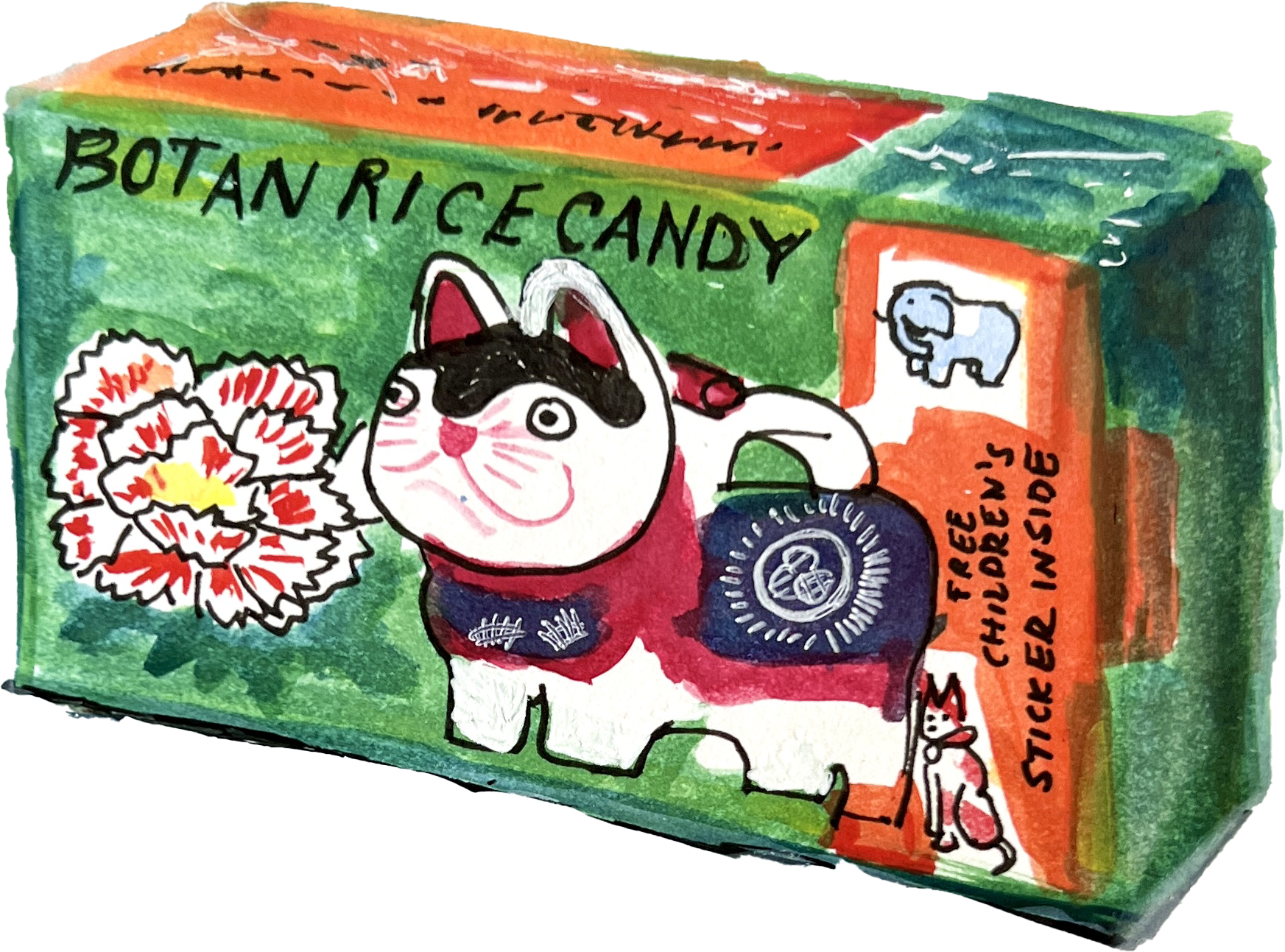 gouache illustration of botan rice candy