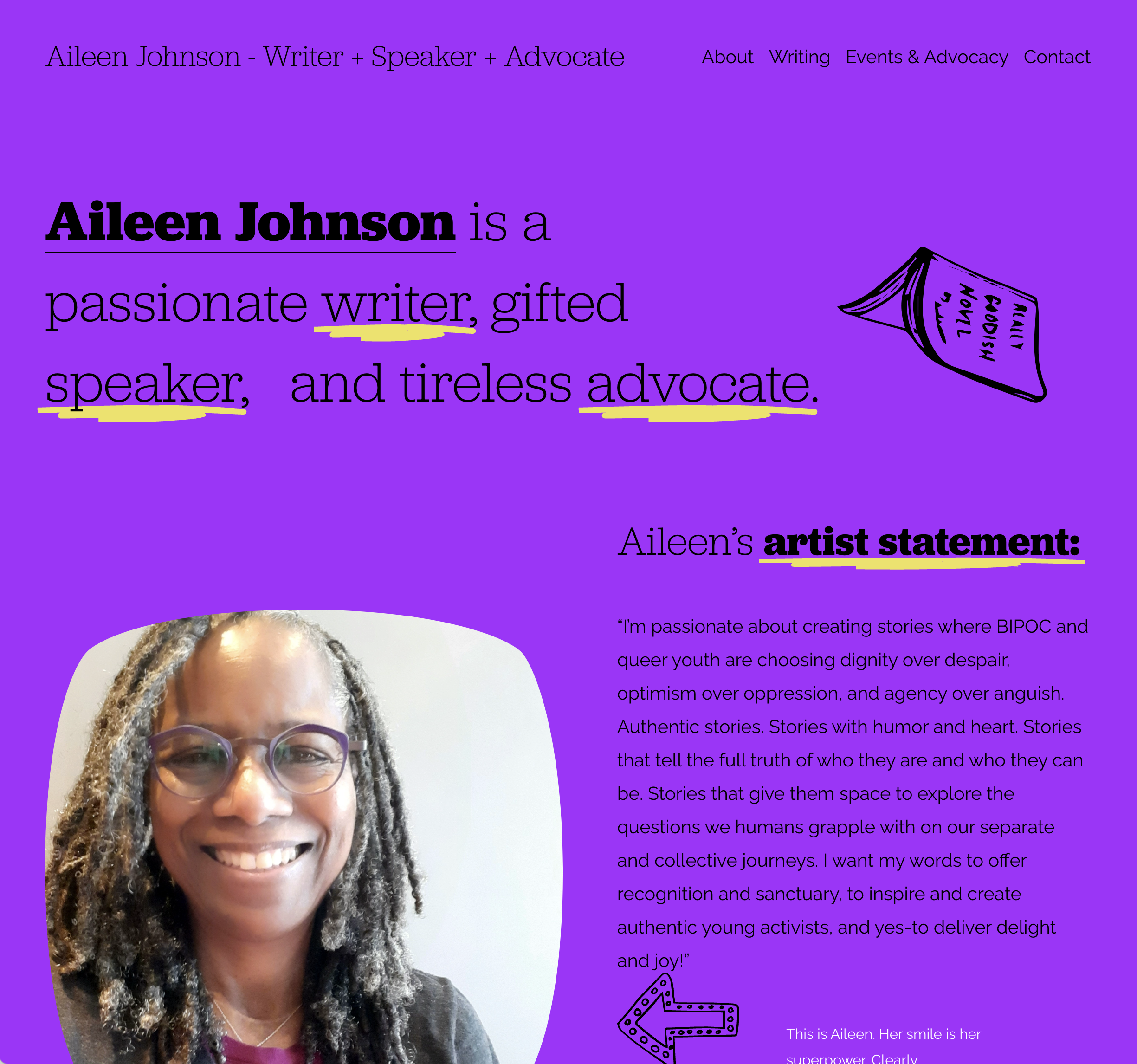 Screenshot of Aileen Johnson author website design