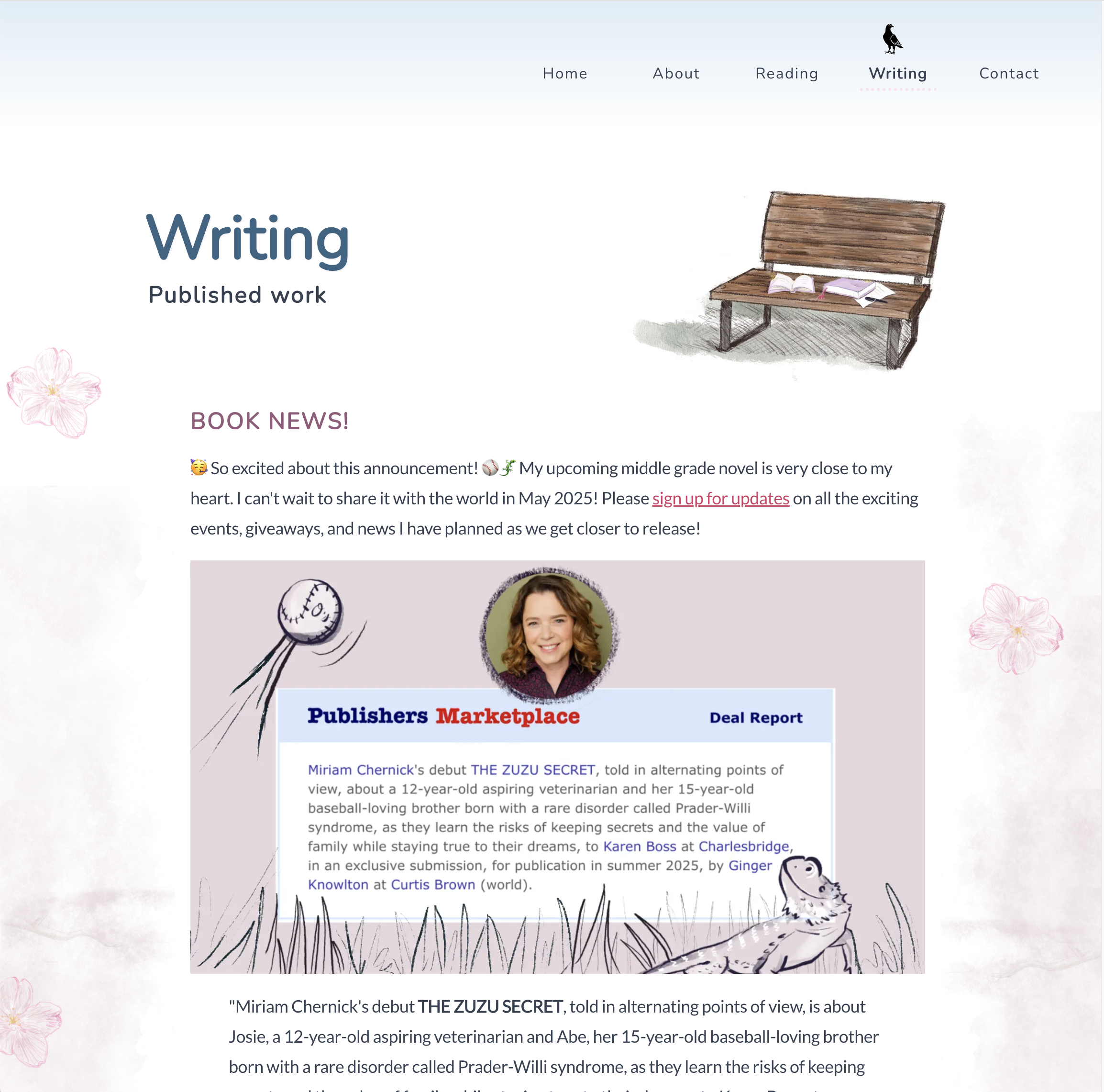 Screenshot of Miriam Chernick’s author website